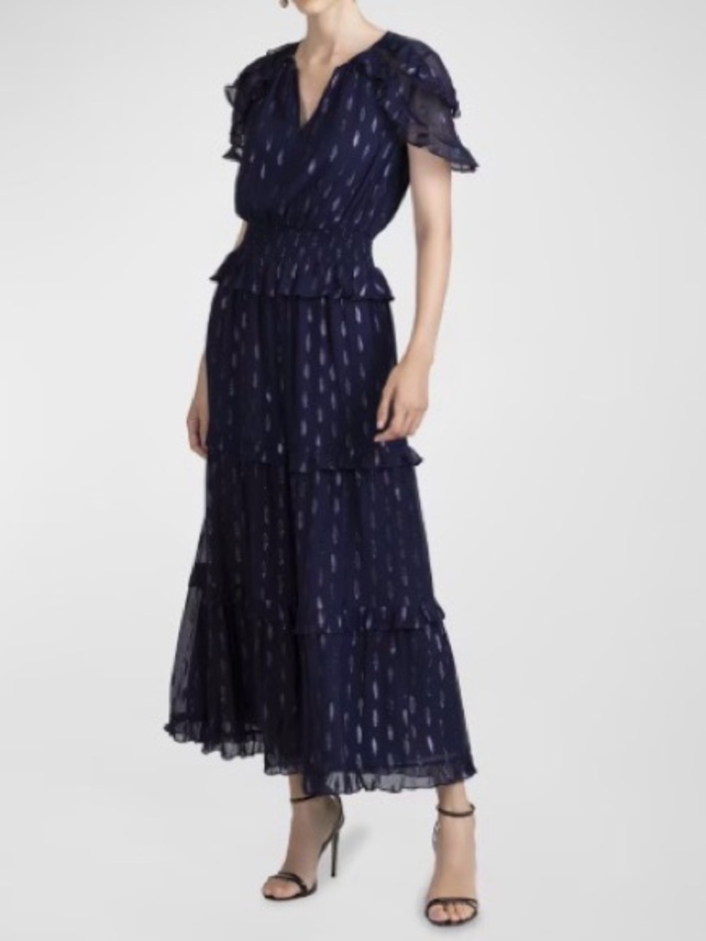 Shoshanna Midnight Navy & Metallic Maxi Dress Size 12